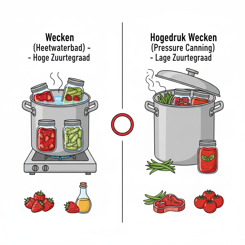 Het verschil tussen traditioneel wecken en High Pressure Canning voor het veilig inmaken van soepen en vlees.