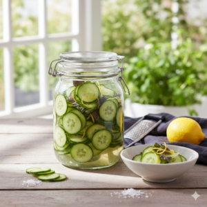 Vers bereid Asazuke recept met komkommer in een Roots Jar