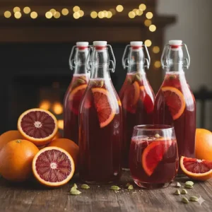 Tweede fermentatie kombucha met bloedsinaasappel en kardemom voor een natuurlijk sprankelend resultaat.