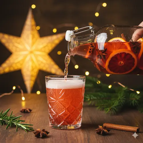 Jun fermentatie met bloedsinaasappel, steranijs en kaneel, perfect voor een gezonde winterse hydratatie.