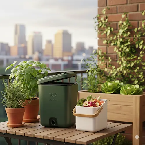 Compost maken in de stad met een kleine compostbak of wormenhotel, voor een circulaire en gezonde bodem in de stadstuin.
