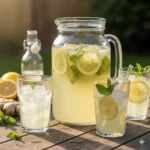 Huisgemaakte gemberbug limonade, een natuurlijk gefermenteerde frisdrank zonder kunstmatige toevoegingen.