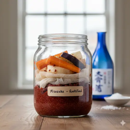 Misozuke basisrecept voor het fermenteren van groenten, kaas of eidooiers in een bedje van miso.