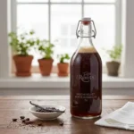 Mocha Velvet koffie kombucha, een luxe gefermenteerde drank met de rijke aroma's van koffie en cacao.