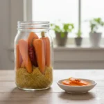 Nukazuke wortels gefermenteerd in een traditionele rijstevlies-bed (nukadoko) met verwarmende specerijen.