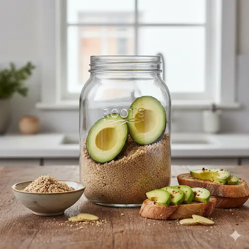 Nukazuke avocado, een verrassend romig gefermenteerd bijgerecht uit een Japanse rijstevlies-pot.
