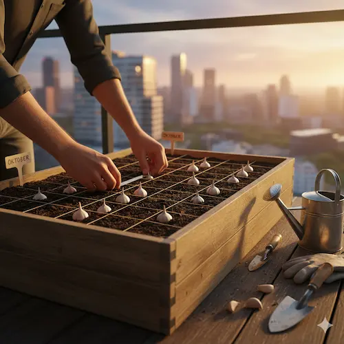 Knoflook planten in oktober volgens de 10-10-10 regel voor een optimale groei en sterke bollen.