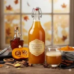 Herfst kombucha met pompoen en esdoornsiroop (maple syrup), een hartverwarmende tweede fermentatie.
