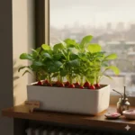 Knapperige rode radijsjes binnen kweken in een kweekbakje, een snelle en eenvoudige binnenteelt.