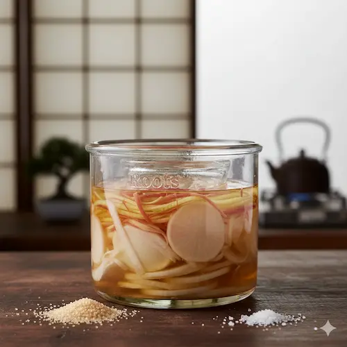 Satozuke basisrecept voor het conserveren van groenten en fruit in suiker volgens de Japanse methode.