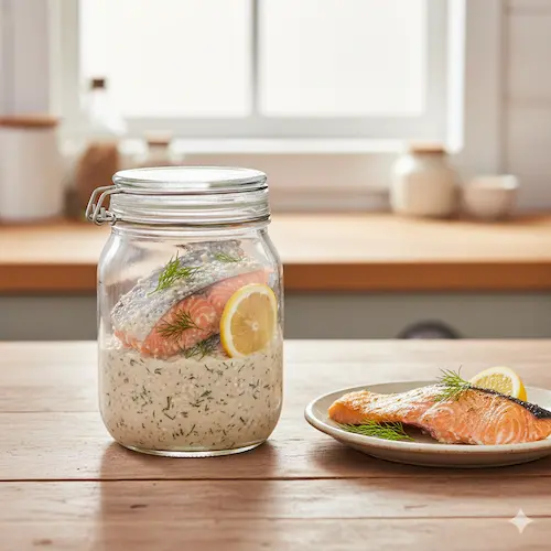 Shiokojizuke zalm gemarineerd in gezouten rijstkoji voor een boterzachte textuur en rijke umami smaak.