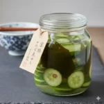 Shiozuke snelle komkommersalade, kort gezouten en geperst voor een optimale knapperigheid.