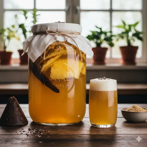 Smoky Pineapple Tepache, een gefermenteerde ananasdrank met een verrassende rokerige smaakdimensie.