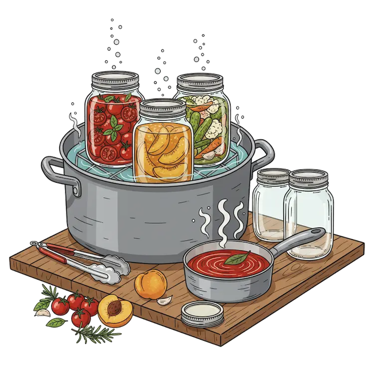 De basis van het wecken: glazen potten in een waterbad voor het conserveren van fruit en zure groenten.