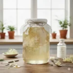 Wilde Bloesem Jun gemaakt van witte thee en rauwe honing, een verfijnde en bloemige probiotische drank.