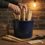 Zelf witloof trekken in een emmer in het donker, een ambachtelijke methode voor verse wintergroenten.