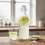Bruisende waterkefir met yuzu en gezouten venkel, een verrassende probiotische drank met een ziltige twist.