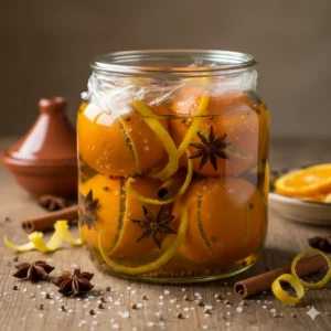 In zout gefermenteerde sinaasappelschijfjes in hun eigen sap, een culinair ingrediënt dat autoriteit op het gebied van slow-food uitstraalt.