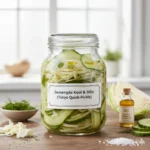 Lichtgekleurde, knapperige kool met verse dille, bereid als een snelle Japanse 'instant pickle' in een heldere glazen bokaal.