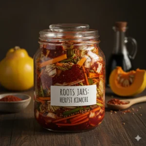 Traditionele Koreaanse Kimchi en een seizoensgebonden variant met pompoen en kweepeer, barstensvol rode chilipeper en actieve pro-biotica.