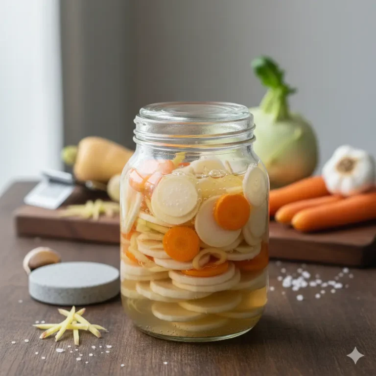 Winter Root Tsukemono, een verzameling van gefermenteerde winterse wortelgroenten uit de RootsFood voorraadkast.